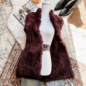 100% Rabbit Fur Love Token Long Fur Burgundy Vest Small